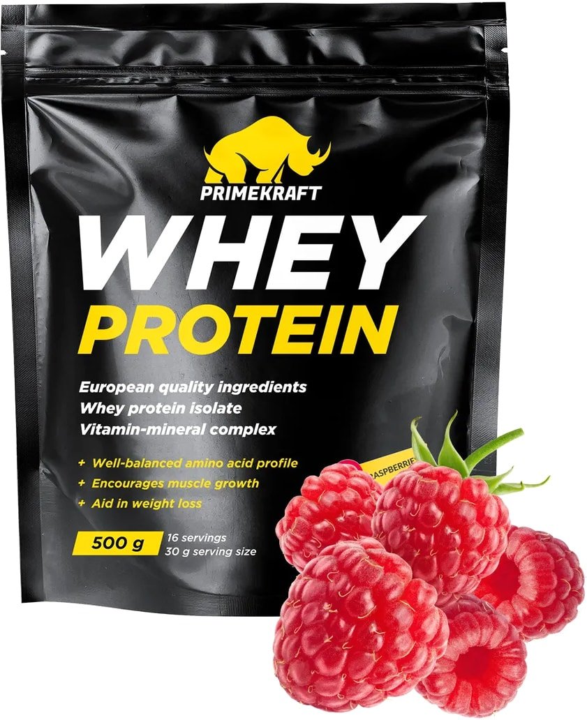 

Протеин сывороточный (концентрат) Prime Kraft Whey Protein с витаминами и минералами (500г, малина)