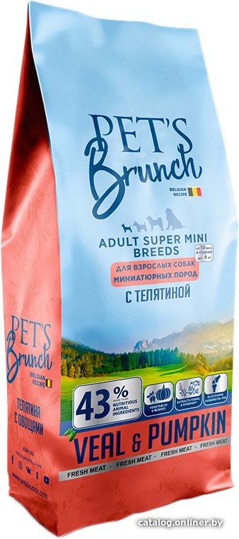 Сухой корм для собак Pet's Brunch для взрослых собак миниатюрных пород с телятиной 1 кг