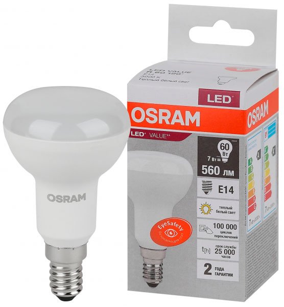 

Светодиодная лампочка Osram E14 7Вт 3000 К LVR60