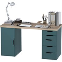 Офисный стол Mebelain Ингар 2/5/DV (дуб беленый/серый/бирюзовый)