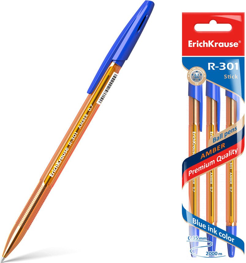 

Набор шариковых ручек Erich Krause R-301 Amber Stick синий 42738 (3 шт)
