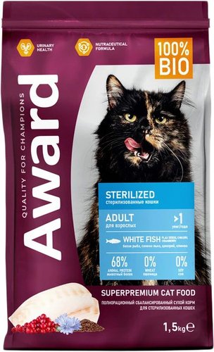 Award Adult Sterilized (для стерилизованных с белой рыбой с добавлением семян льна, клюквы и цикория) 1.5 кг