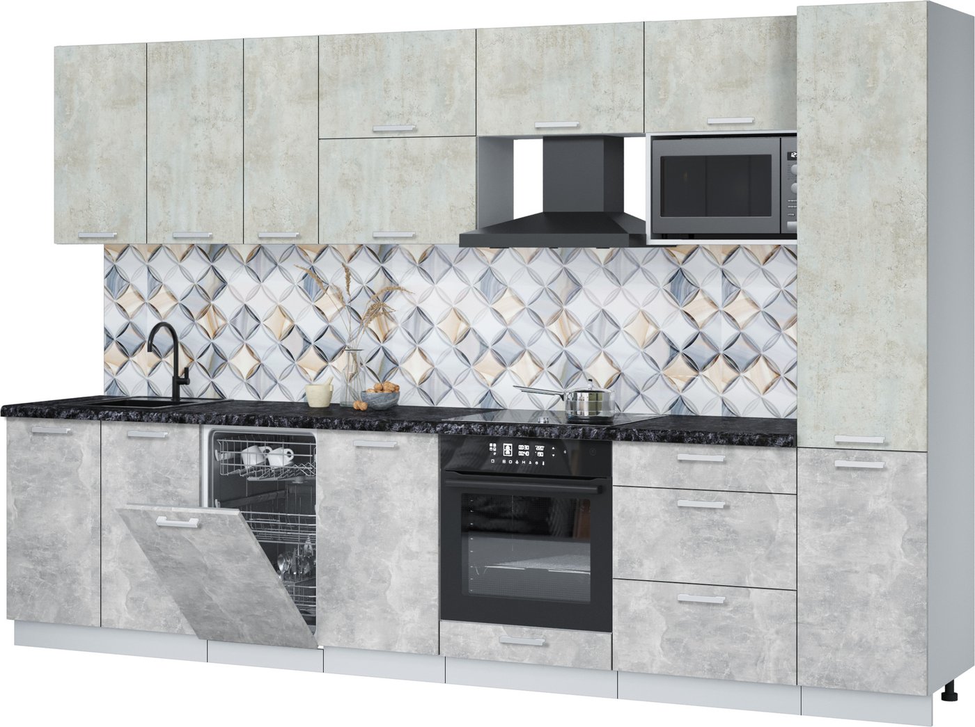 

Готовая кухня Интерлиния Мила Лайт 3.3-ПМ4 (бетон лайт/бетон/кастилло темный)