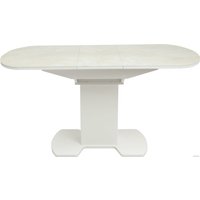 Кухонный стол Аврора Корсика фотопечать 120-151.5x80 (мрамор бежевый) 6/белый матовый)