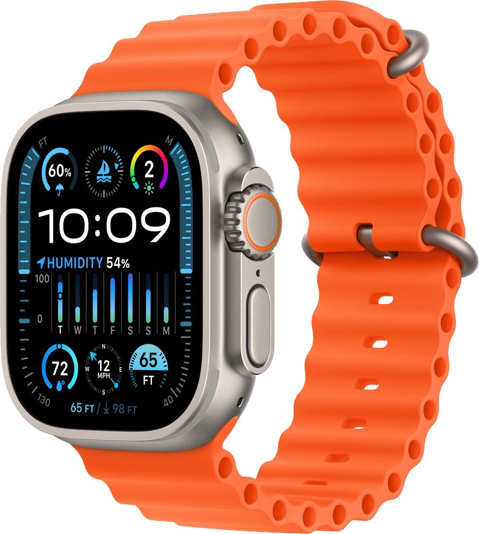 

Умные часы Apple Watch Ultra 2 LTE 49 мм (титановый корпус, титановый/оранжевый, ремешок из эластомера)