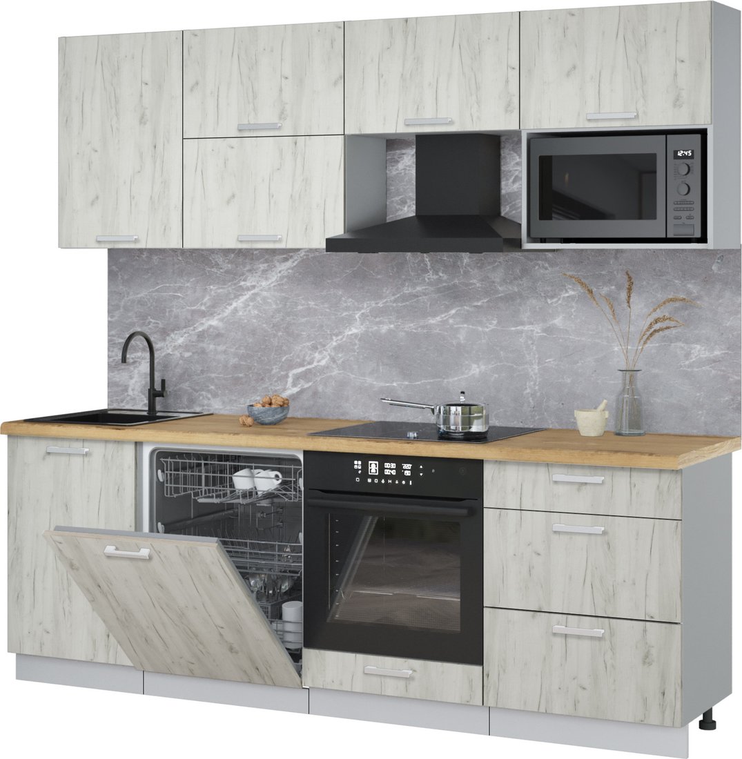 

Готовая кухня Интерлиния Мила Лайт 2.3-ПМ2 (дуб белый/дуб белый/дуб бунратти)