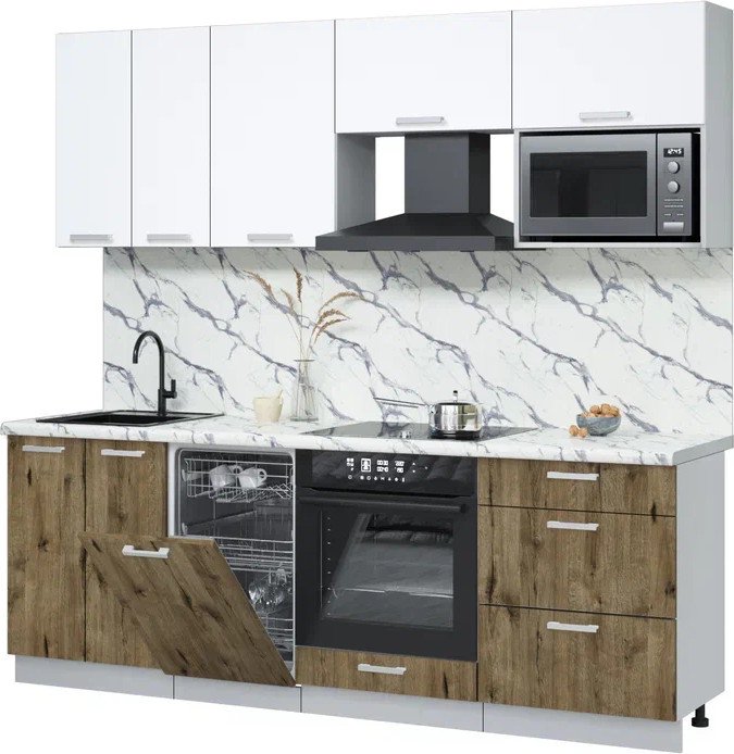 

Готовая кухня Интерлиния Мила Лайт 2.25-ПМ4 (белый платинум/дуб веллингтон/белый гранит)