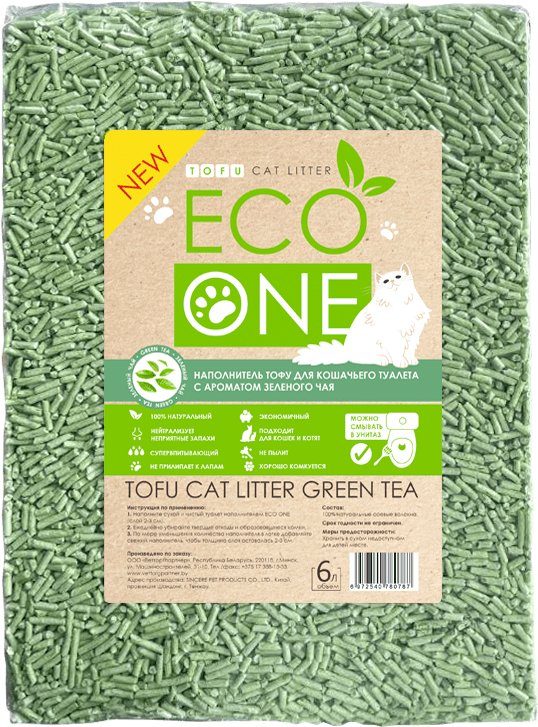 

Наполнитель для туалета Eco One Тофу с ароматом зеленого чая 6 л