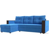 Угловой диван Лига диванов Валенсия Лайт левый (велюр, голубой)