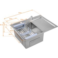 Кухонная мойка Saniteco 6550-L (с сифоном, дозатором и коландером)