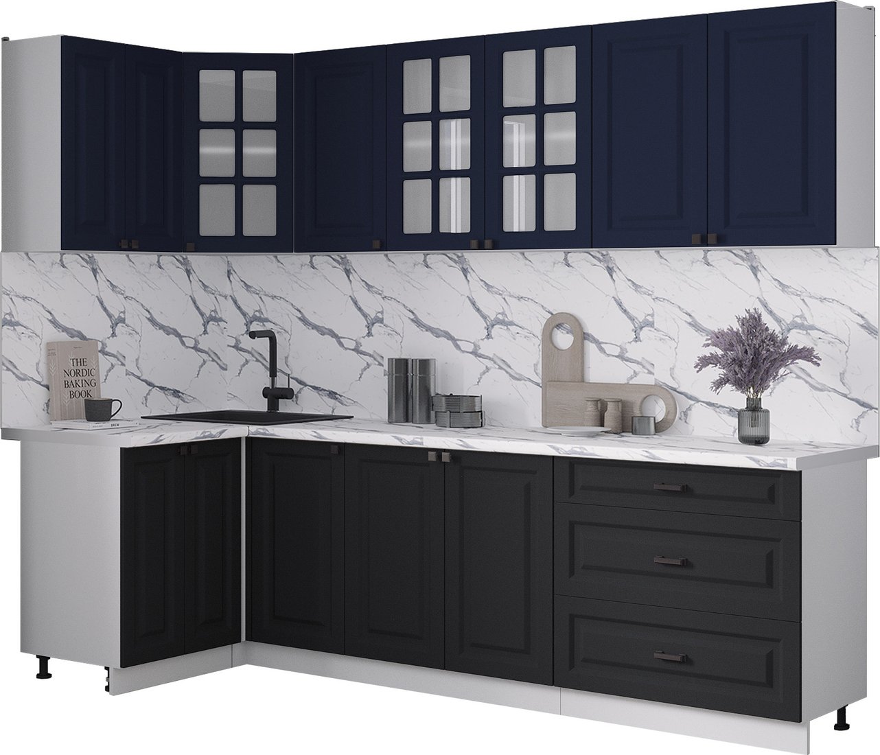 

Готовая кухня Интерлиния Мила Деко 1.2x2.6 (черный/индиго/белый гранит)