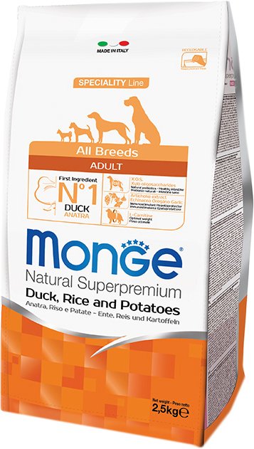 

Сухой корм для собак Monge All Breeds Adult Monoprotein Duck, Rice and Potatoes для взрослых с уткой, рисом и картофелем 2.5 кг