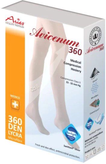 

Чулки компрессионные Aries Avicenum 360 с кружевом и открытым носком 8001 (M, long)