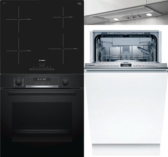 Комплект встраиваемой техники Bosch HBA578BB0 + PUE611FB1E + SPV4EMX16E + Elica ELIBLOC HT GR A/60