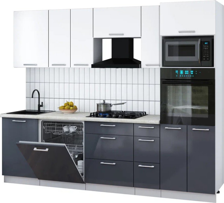 

Готовая кухня Интерлиния Мила Gloss 2.6-ПМ1 (асфальт глянец/белый/опал светлый)