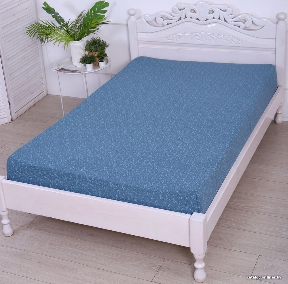 Простыня Luxsonia Трикотаж на резинке 90x200 1393 (вензель синий)