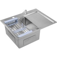 Кухонная мойка Saniteco 6550-L (с сифоном, дозатором и коландером)