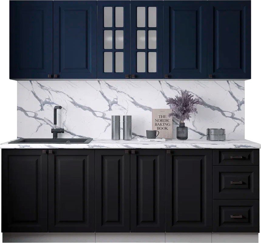 

Готовая кухня Интерлиния Мила Деко 2.2А (черный/дуб вотан/белый гранит)