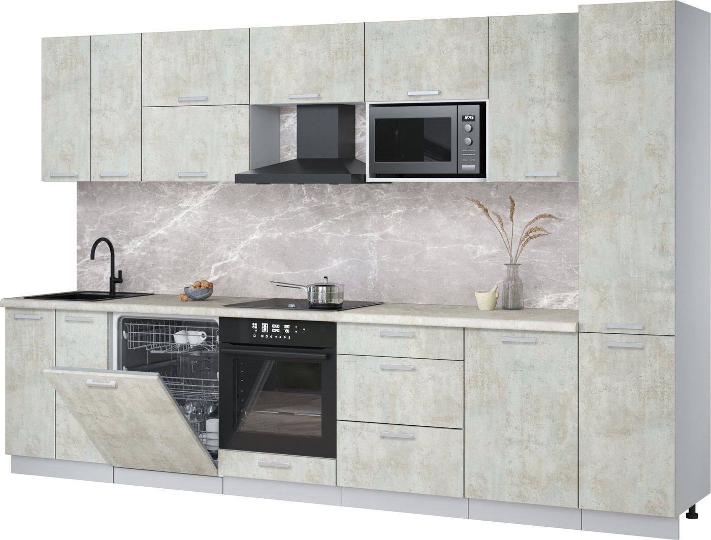 

Готовая кухня Интерлиния Мила Лайт 3.3-ПМ2 (бетон лайт/бетон лайт/опал светлый)