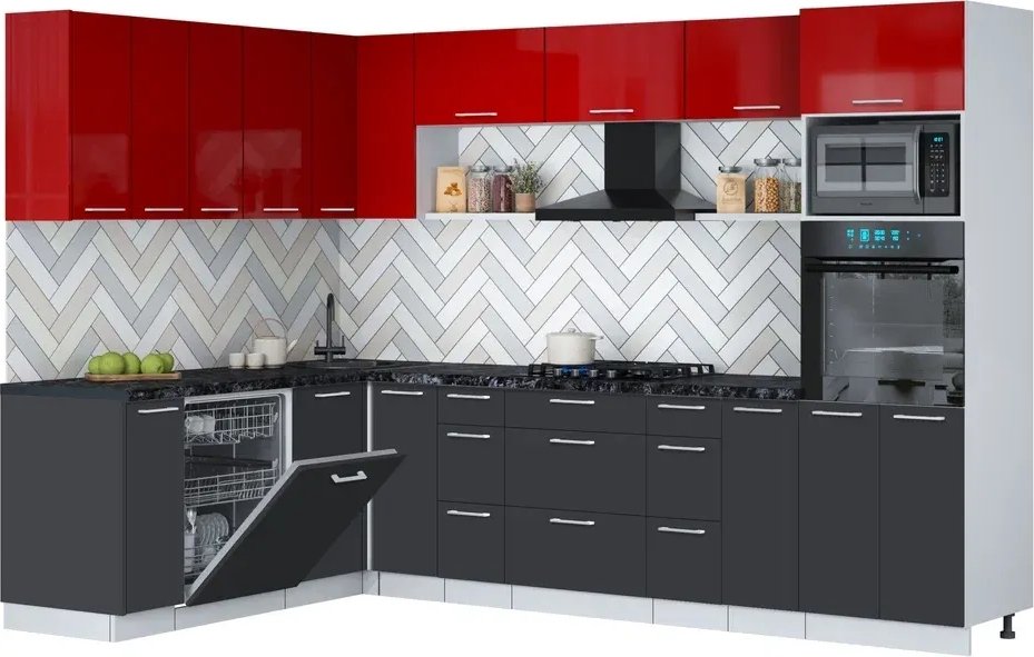 

Готовая кухня Интерлиния Мила Gloss 1.896х2.98-2 (пепел/красный глянец/кастилло темный)