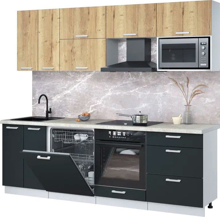 

Готовая кухня Интерлиния Мила Лайт 2.4-ПМ2 (дуб золотой/антрацит/опал светлый)