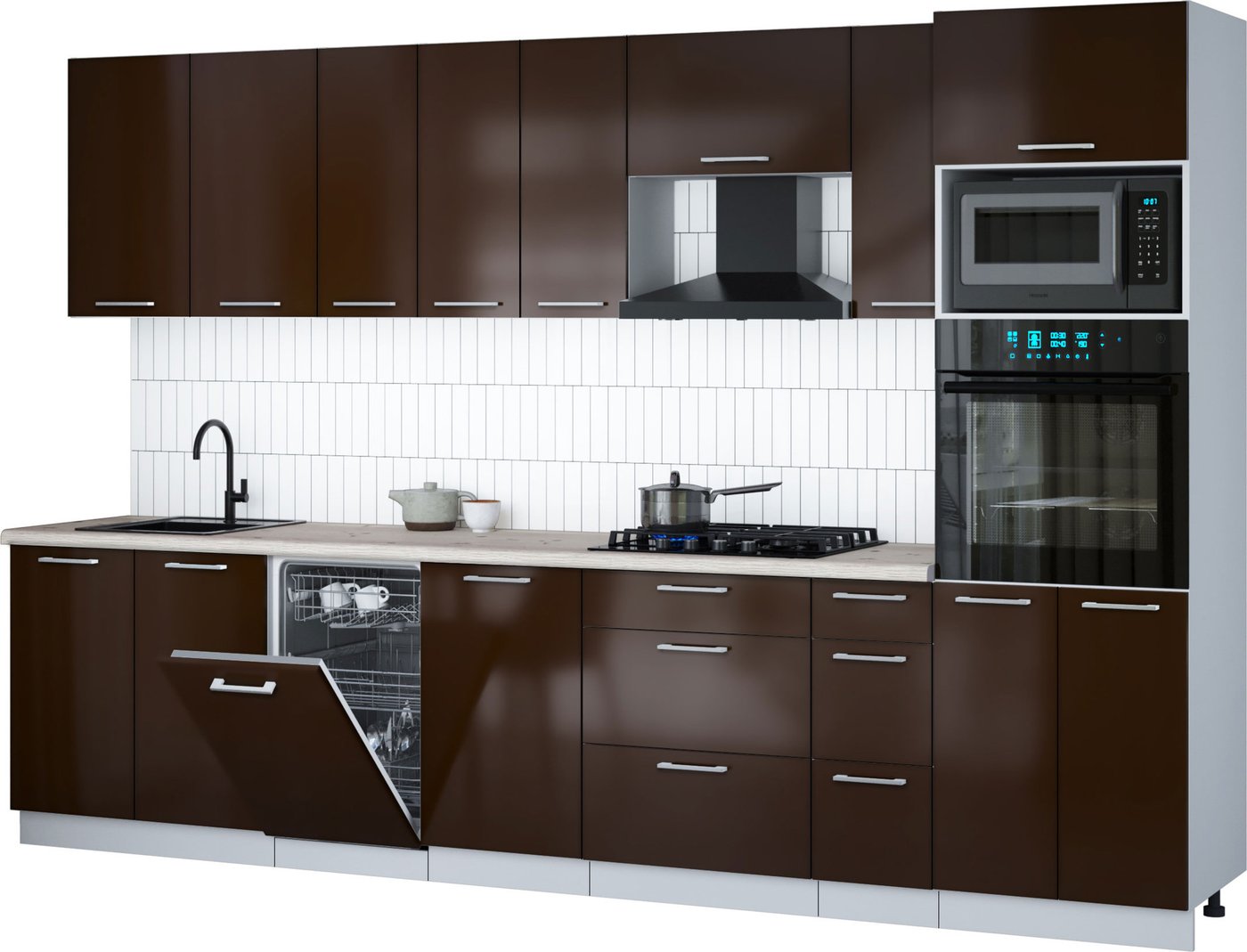 

Готовая кухня Интерлиния Мила Gloss 3.2-ПМ3 (шоколад глянец/шоколад глянец/бискайская сосна)