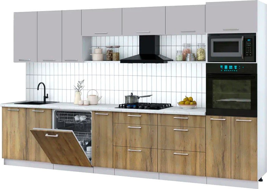 

Готовая кухня Интерлиния Мила Gloss 3.5-ПМ1-2 (дуб вотан/грей/серый каспий)