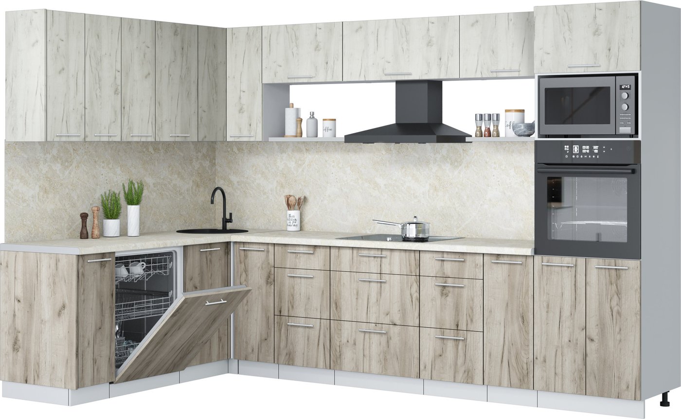 

Готовая кухня Интерлиния Мила Лайт 1.896х3.18 (дуб белый/дуб серый/опал светлый)