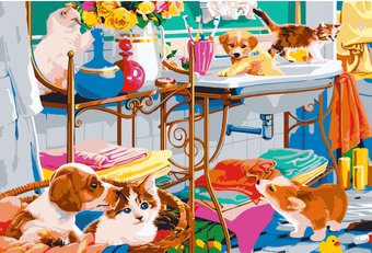 Картина по номерам Рыжий кот Котята и щенки в ванной ХК-4962