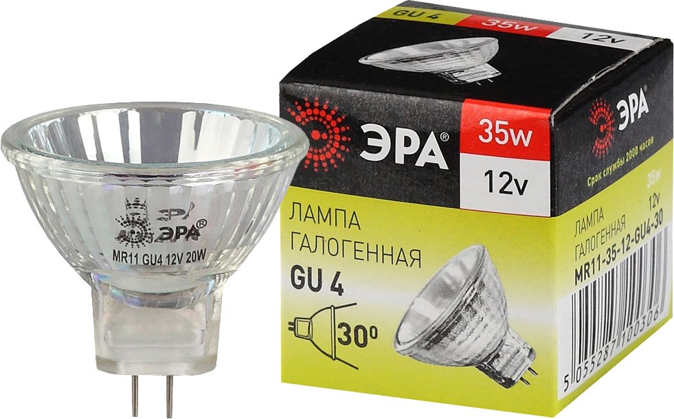 

Галогенная лампа ЭРА GU4-MR11-35W-12V-30CL C0027362