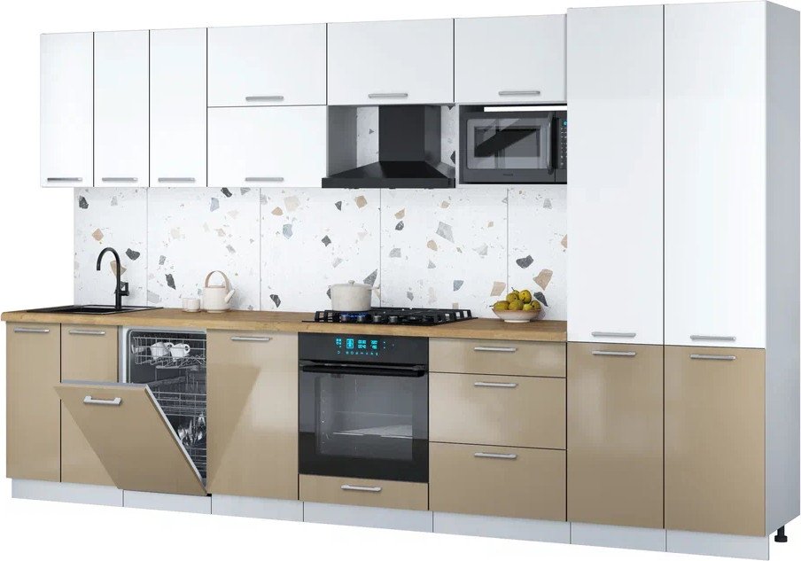 

Готовая кухня Интерлиния Мила Gloss 3.5-ПМ4 (капучино глянец/белый/дуб бунратти)