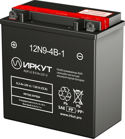 

Мотоциклетный аккумулятор Иркут 12N9-4B-1 (9 А·ч)