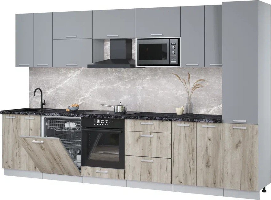 

Готовая кухня Интерлиния Мила Лайт 3.4-ПМ2 (серебро/дуб серый/кастилло темный)