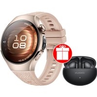 Умные часы Huawei Watch 5 42 мм (песочный, с бежевым силиконовым ремешком, международная версия) + наушники Huawei FreeBuds 6i по акции