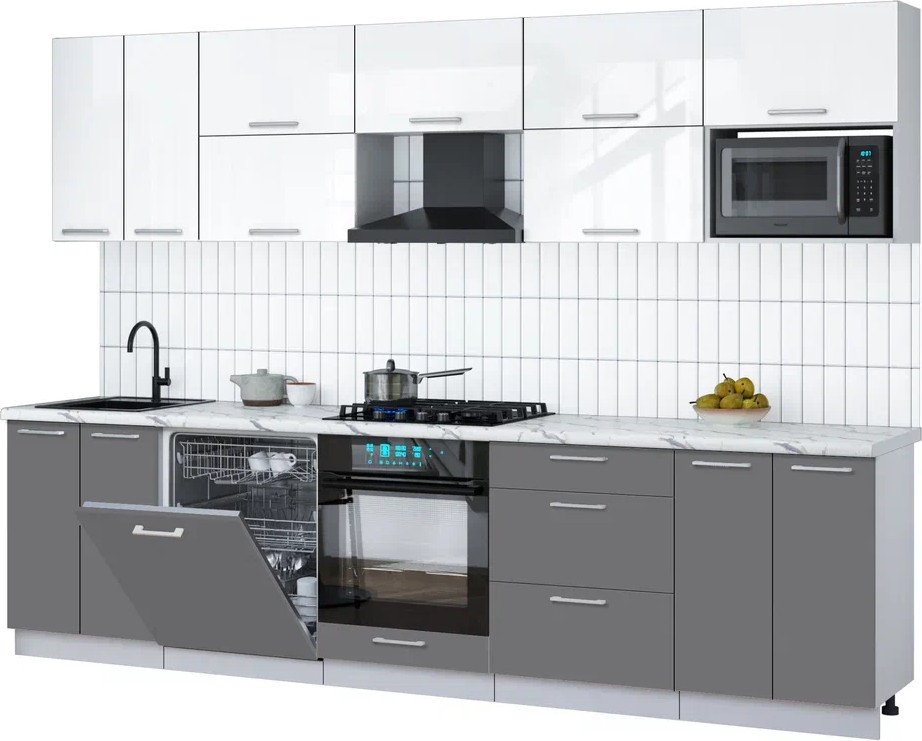 

Готовая кухня Интерлиния Мила Gloss 3.0-ПМ2 (серый/белый глянец/белый гранит)