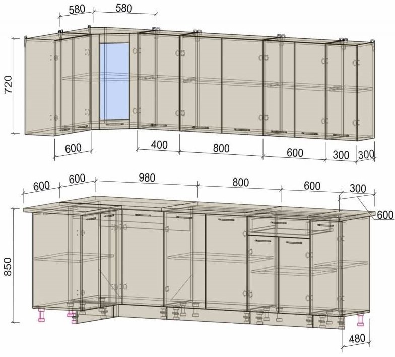 

Готовая кухня Интерлиния Мила 12x27 (серебристый-бетон-бискайская сосна)