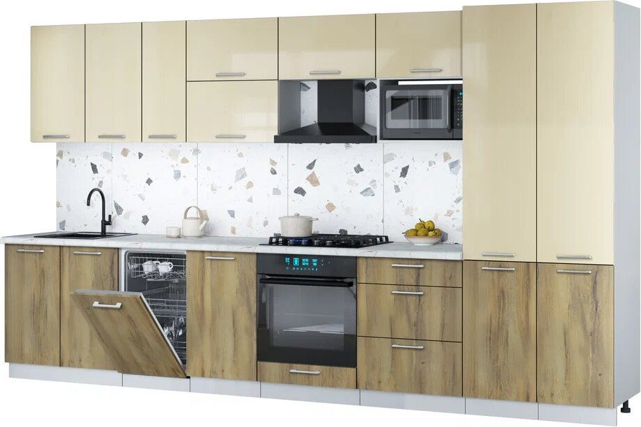 

Готовая кухня Интерлиния Мила Gloss 3.7-ПМ4 (дуб вотан/ваниль глянец/серый каспий)