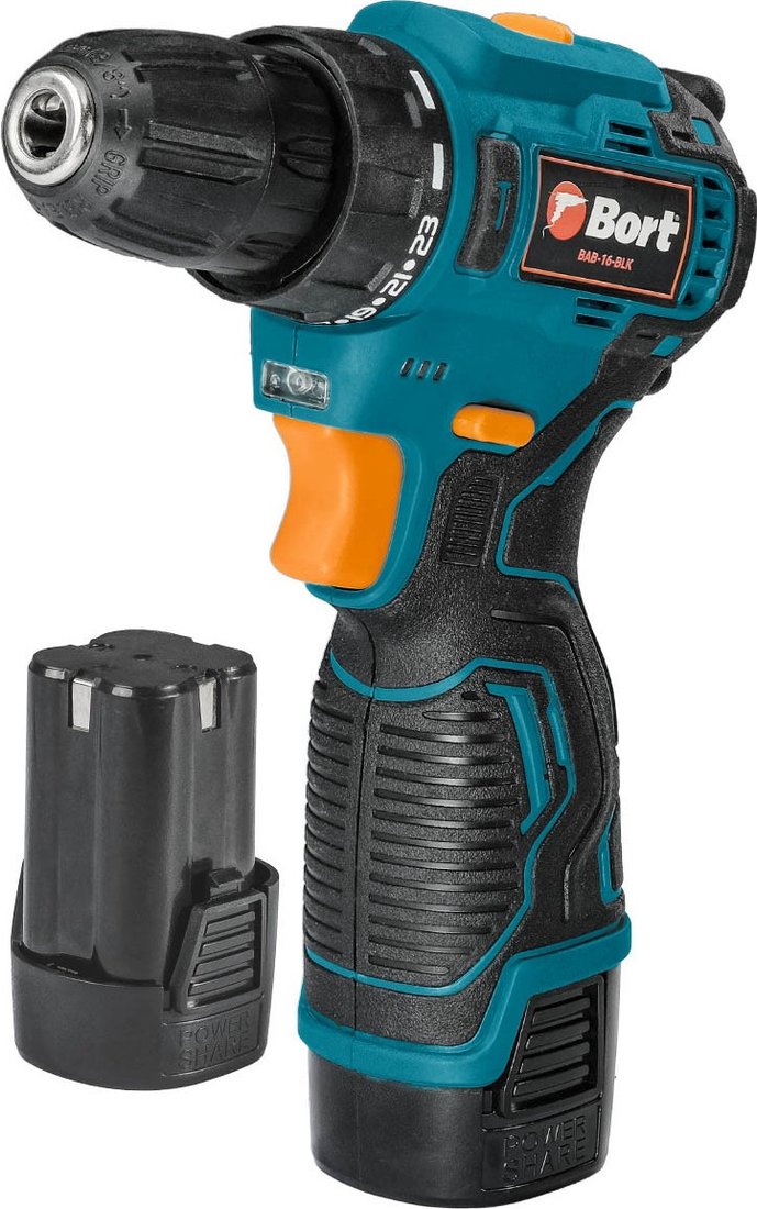 

Дрель-шуруповерт Bort BAB-16-BLK 93414868 (с 2-мя АКБ, кейс)