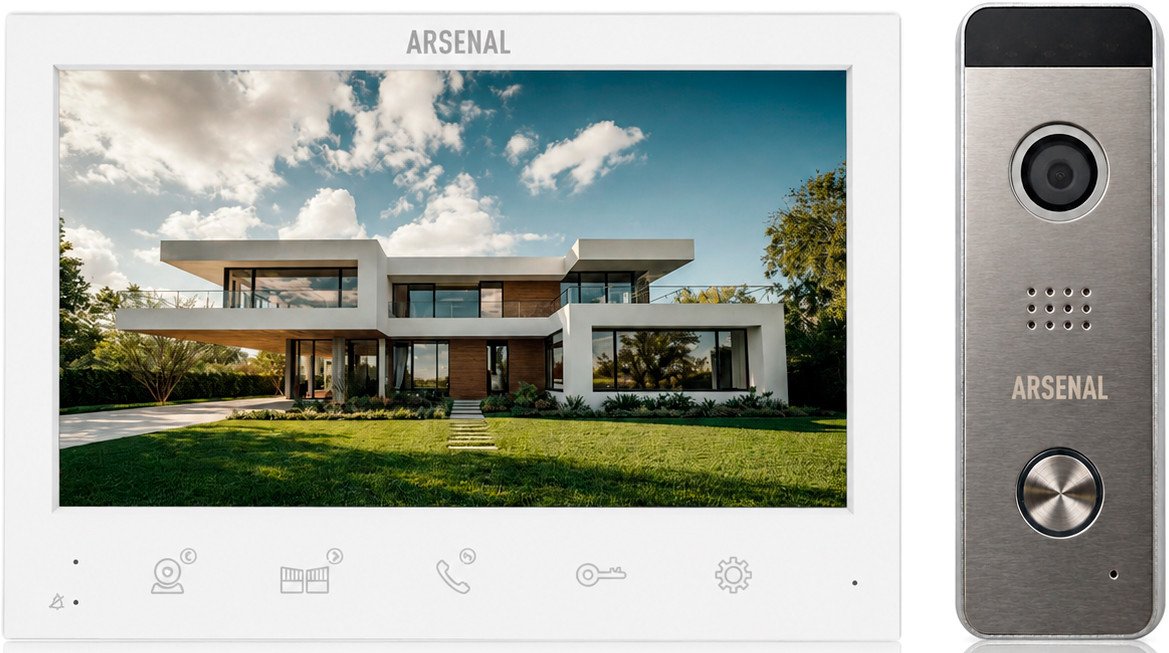 Комплект видеодомофона Arsenal Грация Pro FHD (белый) + Рокси FHD (серебристый)