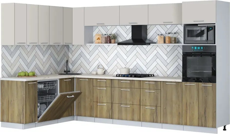 

Готовая кухня Интерлиния Мила Gloss 1.896х3.38-2 (дуб вотан/кашемир/бискайская сосна)