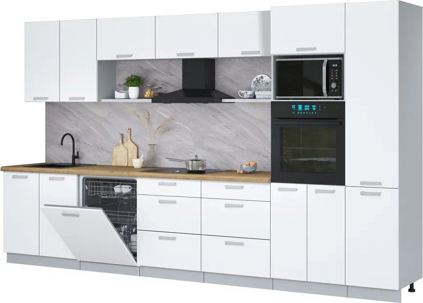 

Готовая кухня Интерлиния Мила Лайт 3.6-ПМ1 (белый платинум/белый платинум/дуб бунратти)