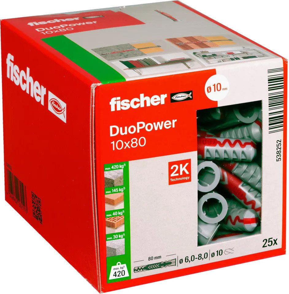 

Дюбель универсальный Fischer DuoPower 10 x 80 538252 (25 шт)