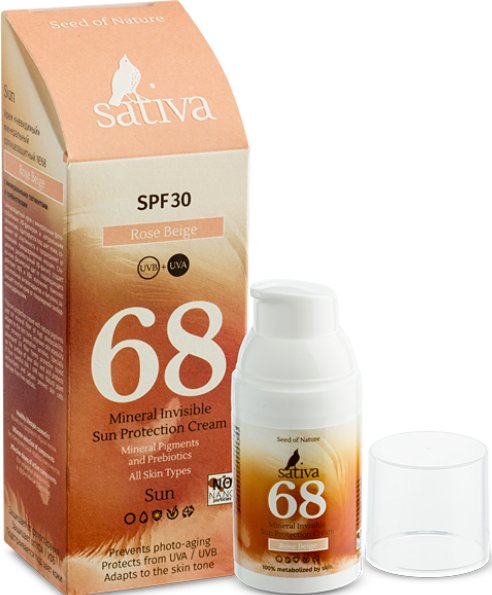 

Крем солнцезащитный Sativa Солнцезащитный крем №68 (Rose Beige) SPF30 30 мл