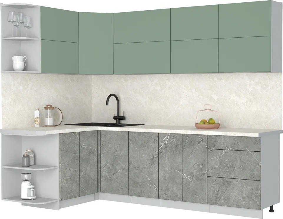 

Готовая кухня Интерлиния Мила Матте 1.5x2.6 А (мята/керамика/опал светлый)