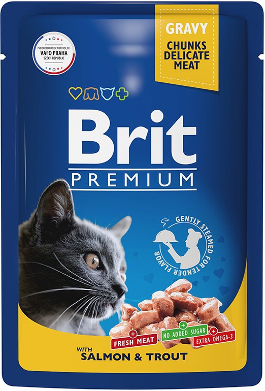

Пресервы Brit Premium лосось и форель в соусе 85 г