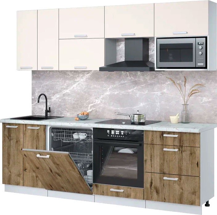 

Готовая кухня Интерлиния Мила Лайт 2.4-ПМ2 (персидский жемчуг/дуб веллингтон/серый каспий)