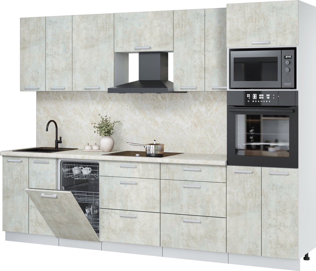 

Готовая кухня Интерлиния Мила Лайт 2.85-ПМ3 (бетон лайт/бетон лайт/опал светлый)