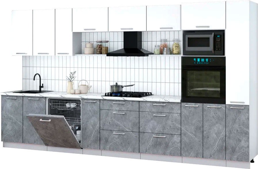 

Готовая кухня Интерлиния Мила Gloss 3.8-ПМ1 (керамика/белый/белый гранит)