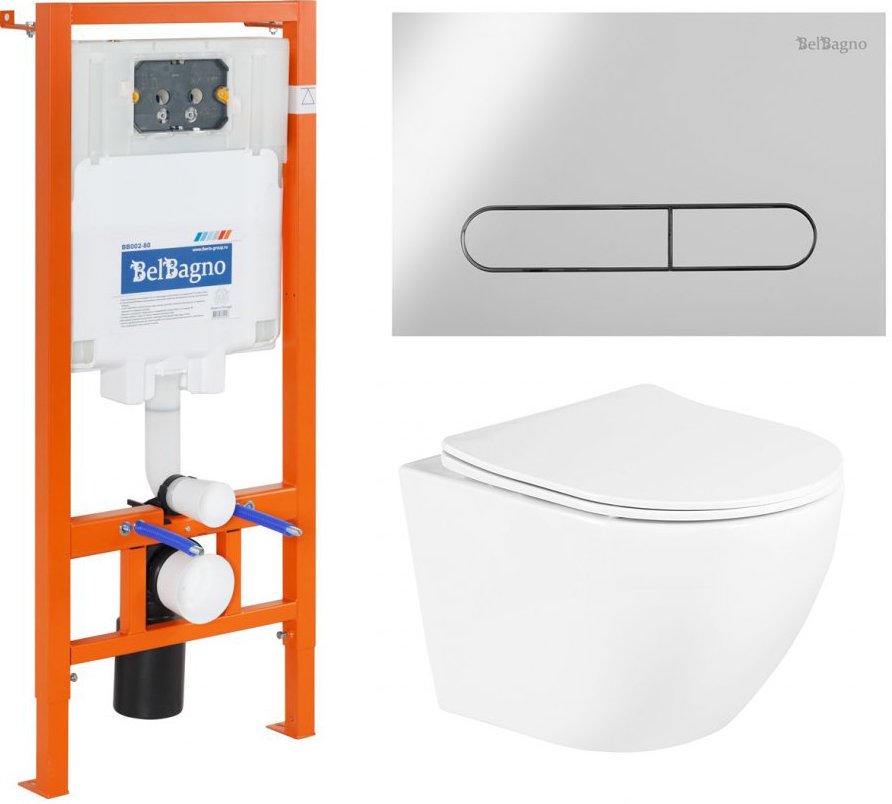 

Унитаз подвесной BelBagno BB3105CHR/SC/BB002-80/BB005-PR-CHROME