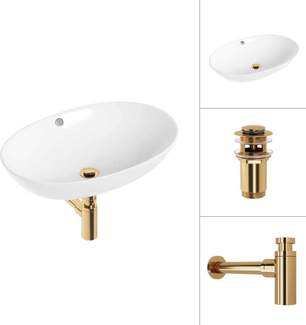 

Умывальник Lauter 21709 + клапан 21190G + сифон 21635G (золото)